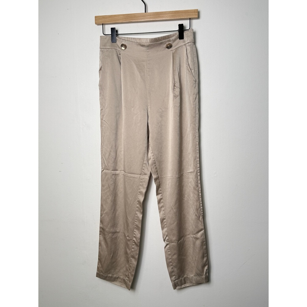 LILYSILK 100% Mulberry Silk Tapered Pants Taupe High Rise Size Small 4-6